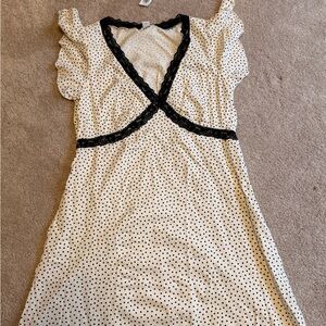 Old Navy Cream Polka Dot Dress with Black Lace Trim